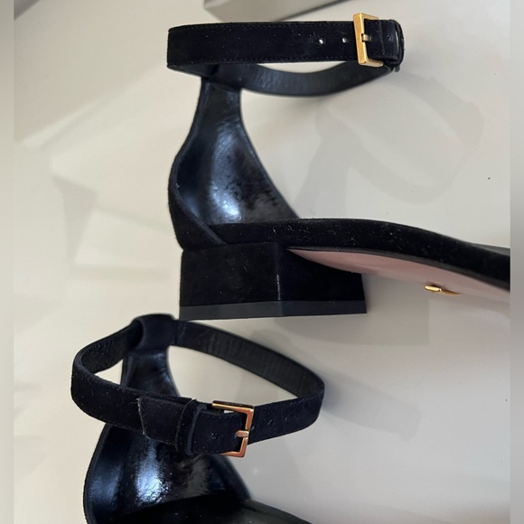 Gucci Shoes Flats Sandals Size 39.5 (US 9.5) Black Suede Leather with Gold Logo - Picture 12 of 15